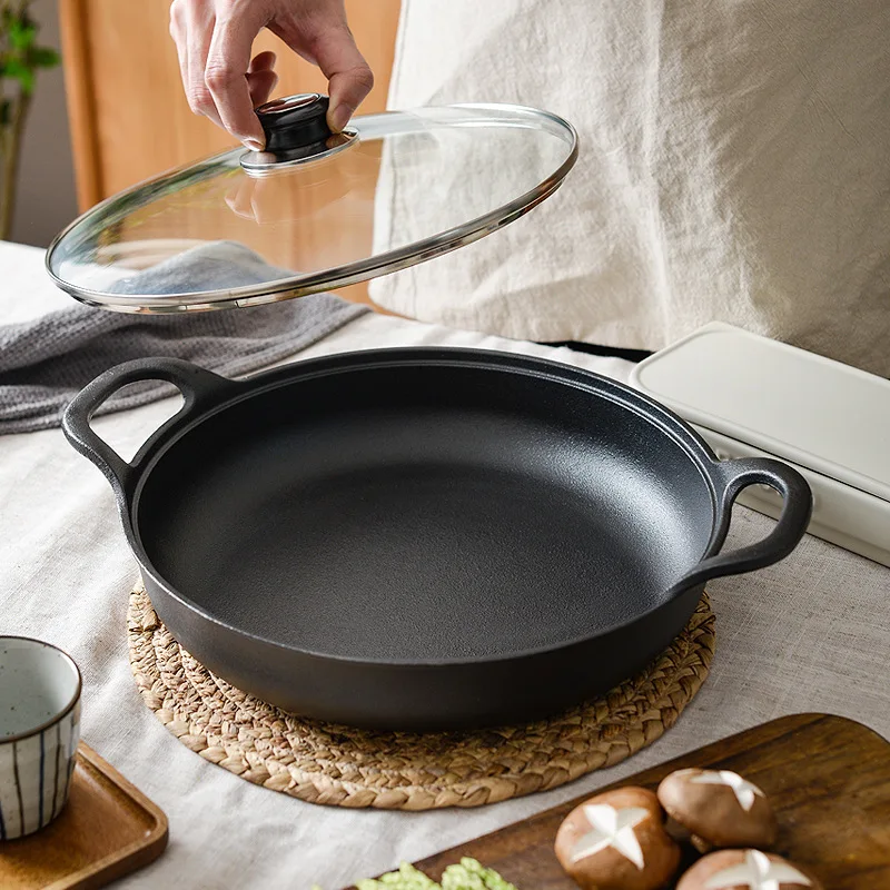 Cast Iron Skillet - Frigideira de ferro fundido espessada, não